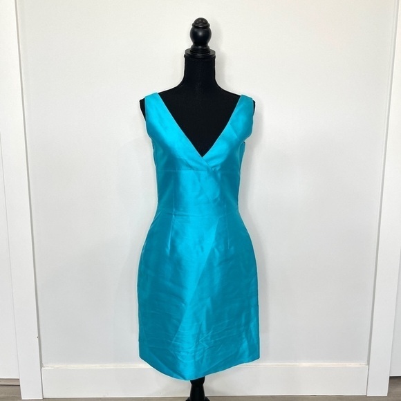 Kate Spade Turquoise V-Neck Silk Blend Midi Dress - Picture 1 of 11